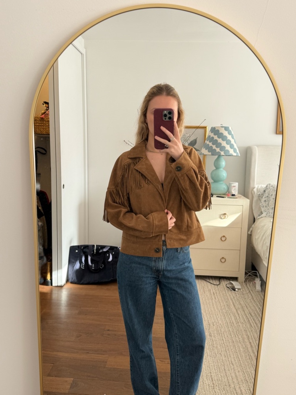 Zara Suede Fringe Jacket in Cognac Brown - Picture 4 of 4